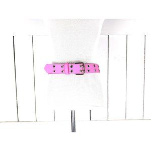 Pink wide faux leather grommet belt